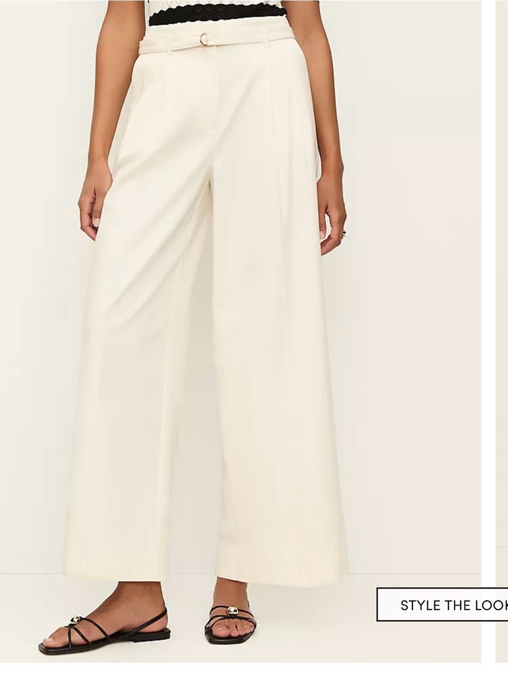 Ann Taylor Wide-Leg Cream High-Waist Pants with Belt